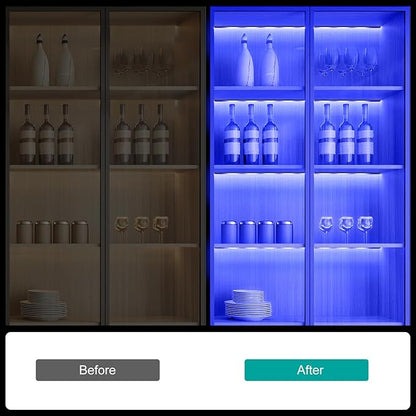JUSJUBR RGB Shelf Lights, 4 PCS 12 Inch LED Light Bars for Night Ambient Lighting, Multiple Colors and Lighting Modes, App & Remote Control, Mood Lighting for Shelves, Cabinets, Display Cases, Desks