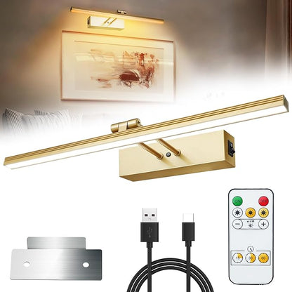 Picture Lights for Wall,Battery Operated Wall Lights,Gallery Light with Remote for Wall Display, Photo,Library Gold, Picture Light, Picture Light Battery Operated