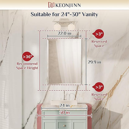 Keonjinn 22 x 30 Inch Frameless Bathroom Mirror, Beveled Mirrors for Bathroom Sink, Shatterproof Wall Mirror, Modern Decorative for Living Room, Entryway, Bedroom, Horizontal/Vertical