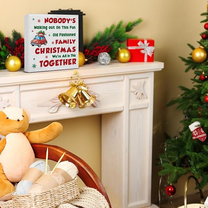 Funny Christmas Vacation Sign Decor, Christmas Decorations Indoor, Winter Holiday Wooden Sign Rustic Home Shelf Desk Decor 5 x 5 Inches
