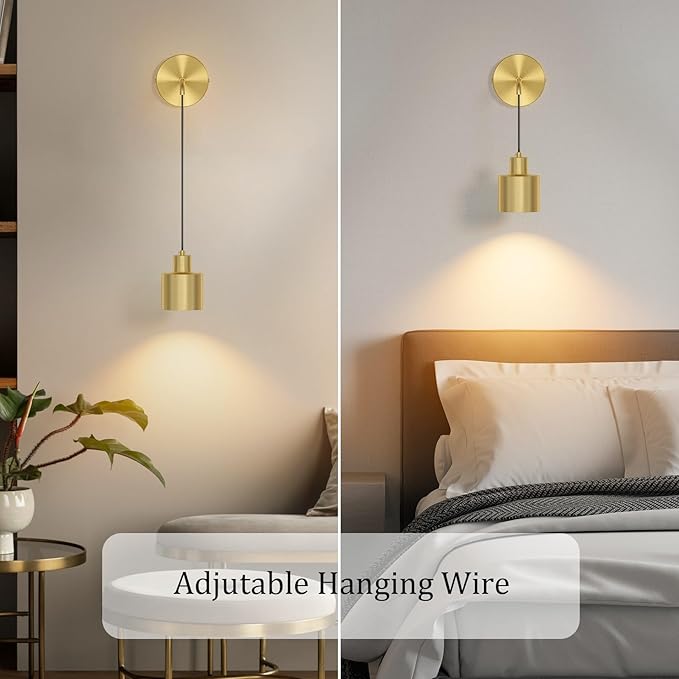Battery Operated Wall Sconces Set of 2,Gold Wireless Wall Light Indoor Dimmable 3 Colors Non Hardwired with Remote Control(Bulbs Include)