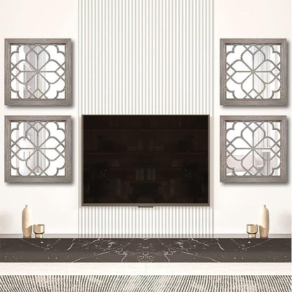 Wocred Set of 2 Farmhouse Square True Mirrors,Vintage Style Barn Wood Wall Decor, Accent Mirrors for Bathroom Renovation,Bedrooms,Living Rooms (12”x12”)