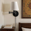 VONLUCE Modern Swing Arm Wall Mount Light Plug in, Corded Wall Lamps with White Fabric Shade, Black Metal Adjustable Wall Sconce, Wall Mount Lamp for Bedroom, Living Room, Bedside
