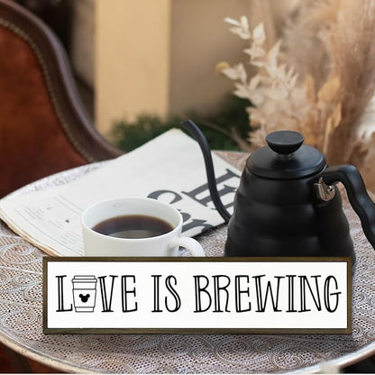 Coffee Decor Sign, Love Signs for Home Kitchen Decor, Coffee Station Decors for Wall, Cafe Decoration, Rustic Wooden Hanging Signs, Love is Brewing Sign, 17.8x4x1.2 inches