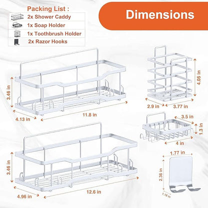 Shower Caddy Bathroom Shelves, The Athena Silken 4 Set, 40LB Capacity, Adhesive Tape -No Drill -Rustproof -Gorgeous Powder Coated 304 Stainless Steel Shower Organizer for kitchen & Home Decor - White