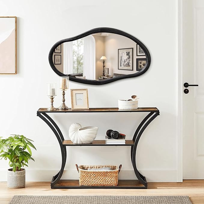 JJUUYOU Irregular Wall Mirror Black Asymmetrical Wooden Mirror 30