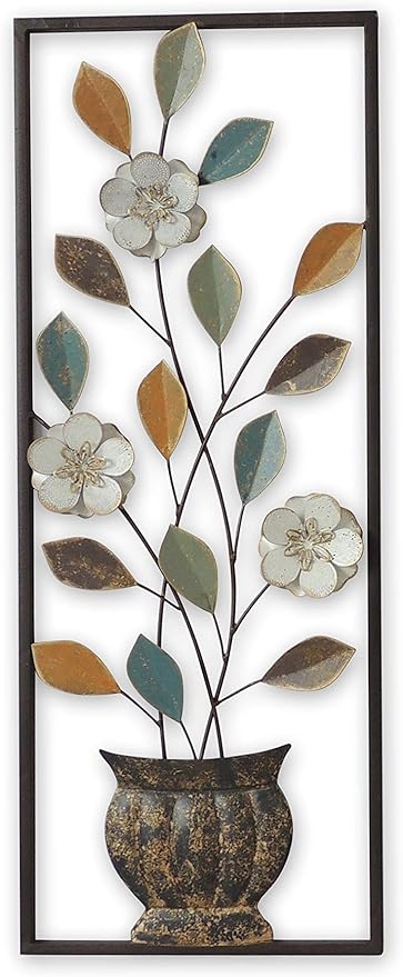 All American Collection New Modern Chic Aluminum/Metal Wall Decor with Frame 12"x30" (Modern Pottery)