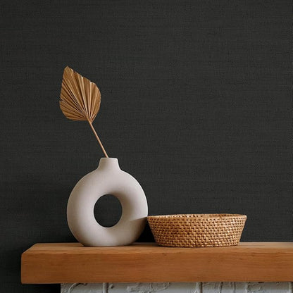 Tempaper Textured Black Horizontal Faux Grasscloth Removable Peel and Stick Wallpaper, 20.5 in X 16.5 ft, Made in The USA