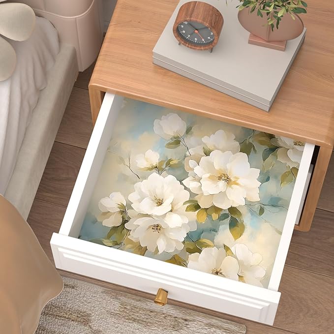Floral Wallpaper Peel and Stick Vintage Beige Flowers Contact Paper Vinyl Waterproof Self Adhesive Removable Green leaf Modern Wall Murals for Bedroom Walls Shelves Cabinet Decoration 17.5