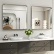 LOAAO 38X38 Inch Brushed Nickel Bathroom Mirror, Rounded Rectangle Silver Metal Frame Mirror, Brushed Nickel, Anti-Rust, Shatter Proof, Hangs Horizontally or Vertically