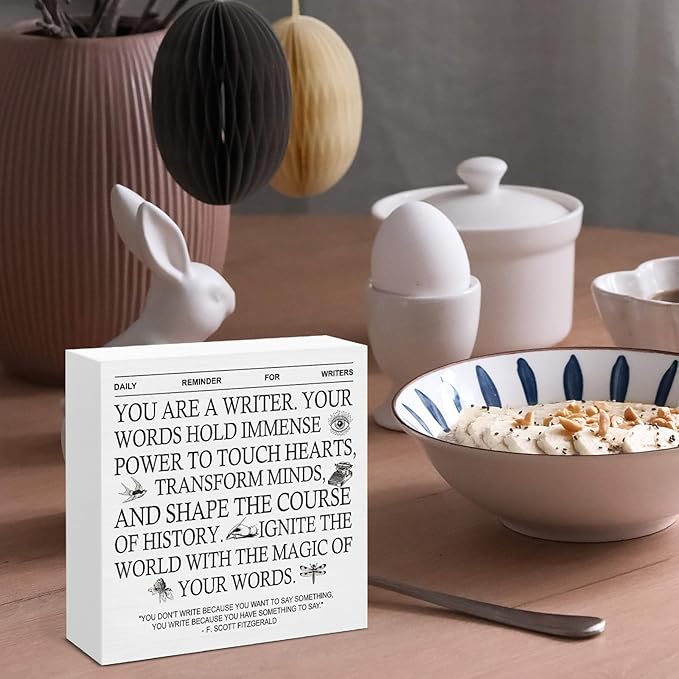 Motivation Writing Gifts for Writer Author Novelist Writing Lover, Writer Gifts for Women Men, Daily Reminder for Writers Wooden Sign for Home Office Desk Decor