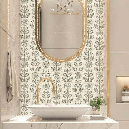 Wudnaye Floral Peel and Stick Wallpaper Vintage Tulip Floral Wallpaper 17.7in×393.7in Flower Farmhouse Contact Paper Peel and Stick Neutral Self Adhesive Removable Vinyl Wall Paper for Kitchen Bedroom