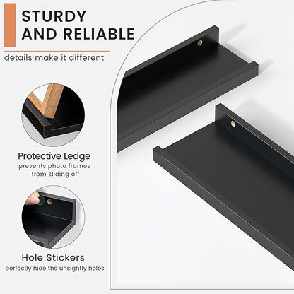 Floating Picture Ledge Shelves Set of 4, 36 Inch Shelves with Lip - Large Nursery Book Shelf for Toys Storage, Kids Bookshelf - Wall Mounted Living Room Bedroom Decor Frames