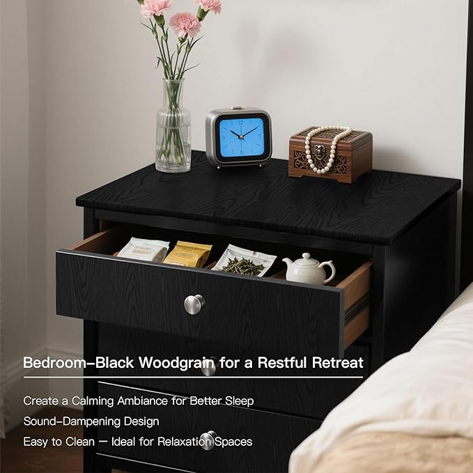 Ismoon Black Contact Paper Peel and Stick Wallpaper 17.5''x472''Wood Grain Contact Paper for Cabinets and Drawers Removable Self-Adhesive Modern Renter Friendly Wallpaper for Desk Countertops Vinyl