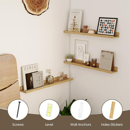 Axeman Picture Ledge Shelf | 24 Inch Floating Shelves Set of 2 | Oak Wall Shelves with Lip | Oak Picture Shelf for Wall with Ledge | Photo Ledges 24 Inch