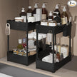 2 Pack Under Sink Organizer, Under Bathroom Cabinet Organizer with Hooks Hanging Cup, Multi-Purpose Storage Shelf for Kitchen Bathroom (Black, 14.8 Inch)