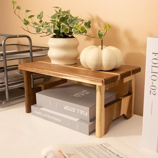 Coffee Station Organizer Shlef Acacia Wood Kitchen Cabinet Counter Shelf Coffee Bar Bathroom Shelf Risers Desktop Organizer Shlef Display Stand for Home Office Decor