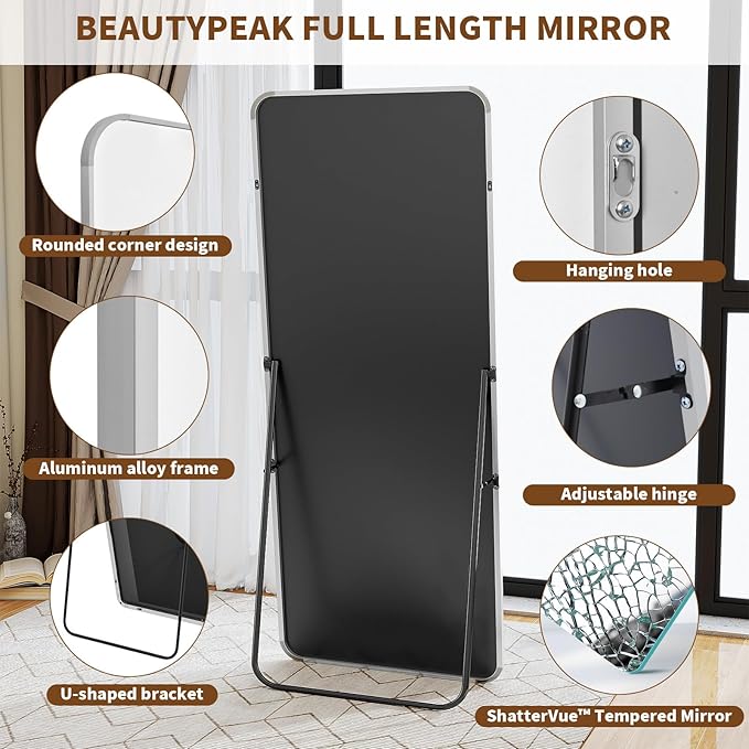 BEAUTYPEAK Silver Full Length Mirror, 56