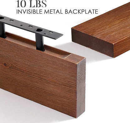WELLAND Bradley Floating Shelves Handmade Wood Wall Shelf Set of 2,Tudor Oak Wall Mount Shelf (Set of 2, 12 inch)