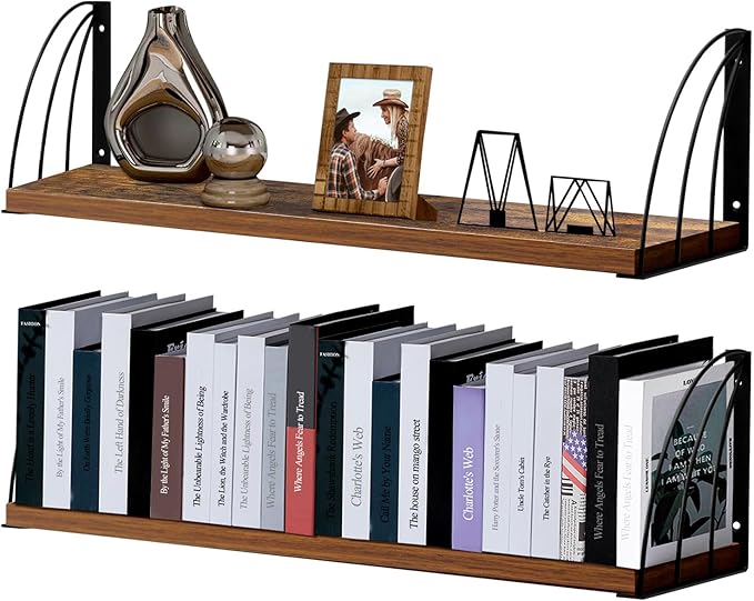 Thicked 0.71 IN Book Shelf for Wall Set of 2,Large 23.5×7.9 IN Rustic Floating Shelves,Rustic Brown Shelves,Hanging Bookshelves for Wall,Farmhouse Floating Shelves for Laundry Room,Bedroom,Kitchen