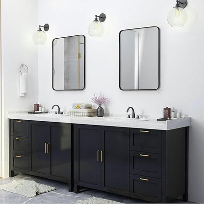 Wall Mount Mirror for Bathroom, Brushed Black Metal Framed Rounded Corner Rectangular Vanity Mirror, Tempered Glass, Anti-Rust, Hangs Horizontally or Vertically (22" x 30", Black)