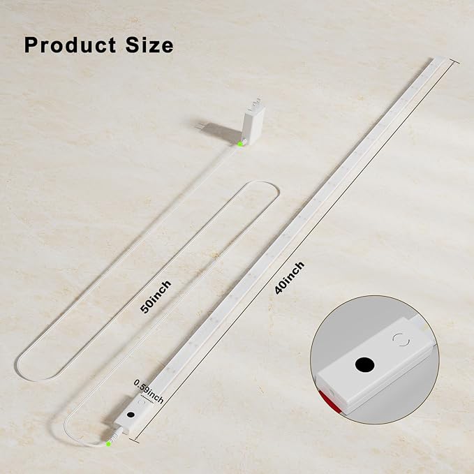 Under Cabinet Lights Plug in Cuttable 40 Inch Hand-Wave Ultra-Bright 1090lm 3-Color Flexible Silicone Slim Stick on Undercabinet LED Light Strip for Kitchen Counter / Sink, Under Shelf & Desk Lighting
