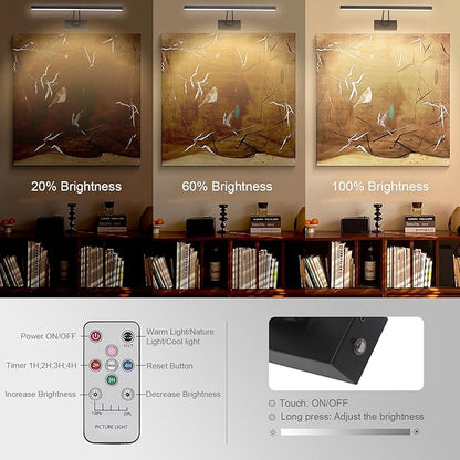 Picture Light, 13.5" Art Light, Black Picture Light Battery Operated,3CCT,Wireless Picture Lights with Remote, Light Over Picture Frame for Wall Painting(Black)