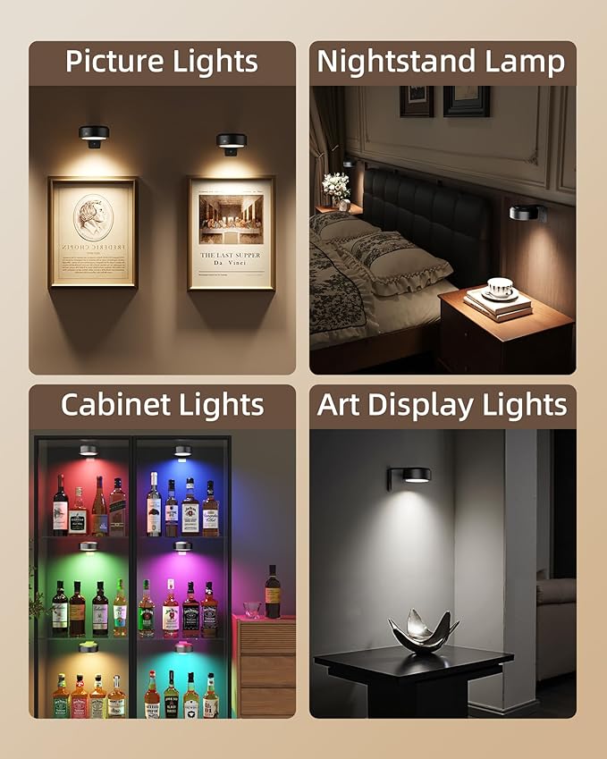 EZVALO Picture Lights for Wall, 2000mAh Rechargeable Battery Magnetic Poster Lights with 3 Color Temps & 12 RGB, Remote Dimmable Timer Painting Light, Wall Decor Light for Art Display, Frame (3 Pack)