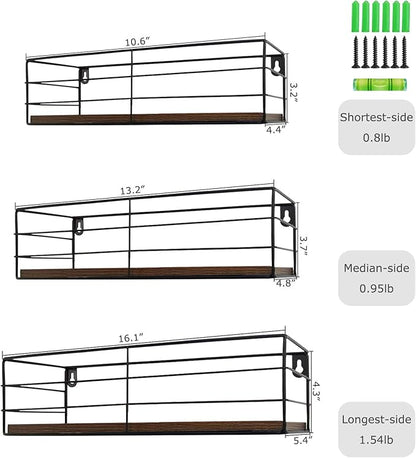 CRUGLA Floating Shelves Wall Mounted Set of 3, Hanging Storage Wall Shelf for Bathroom, Living Room, Bedroom, Kitchen Home