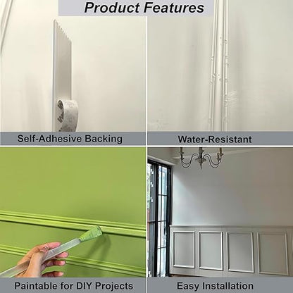 Peel and Stick Wall Molding Kit, Pre-Cut Mitered Picture Frame Molding for Wall (16" x 24"), DIY Wainscoting Wall Trim, Paintable Rigid PS Trim, 4 Panels, White