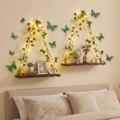 2 Set Floating Shelves for Wall, Plant Wall Decor Hanging Shelves Hanging Shelf with 48 Pcs 3D Butterfly Stickers Cottage Core Decor for Bedroom Bathroom Living Room Kitchen House