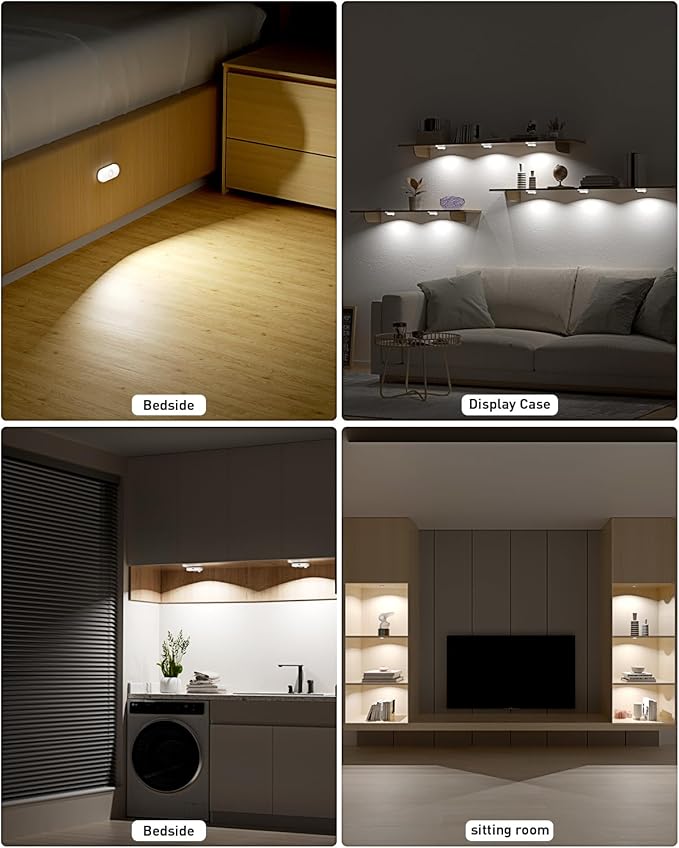 Diomart LED Motion Sensor Puck Lights Indoor, Rechargeable Under Cabinet Lights, Stick on Wireless LED Small Night Light for Closet, Drawer, Shelf, Under Cabinet, 6 Pack (White Light)
