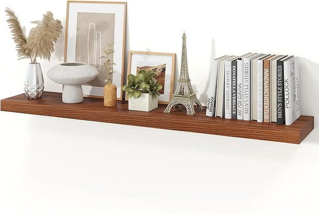 Floating Shelves for Wall, 9.3" Deep Wall Mounted Wood Shelves for Bathroom, Bedroom, Living Room, Kitchen, Hanging Shelf for Books/Storage/Room Decor (Walnut, 48")