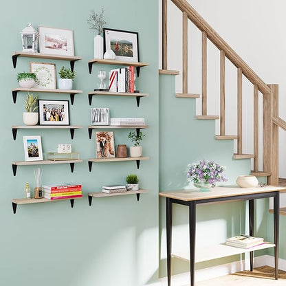 Wallniture Arras Floating Shelves for Wall Decor,17"x4.5" Bookshelf for Living Room Decor, Kitchen Organization, Hallway & Office Wall Shelves Natural Finish Set of 10
