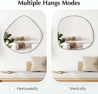 Irregular Wall Mirror Matel Matte Black Framed Wall Mirror for Living Room Bedroom Bathroom Entryway Wall Decor 19.8" L x 19.0" W ELE-005B