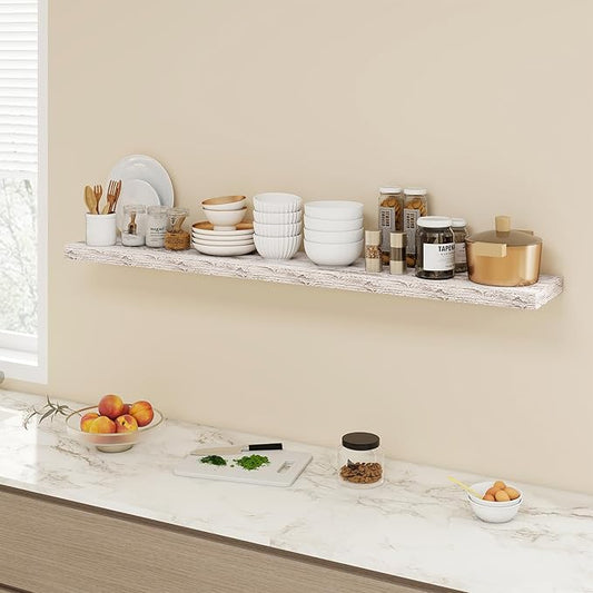 55 Inch Floating Shelves, 9.3" Deep Floating Shelf Wall Mounted, 55" Wall Shelves, Rustic Deep Bookshelf, Large Display Shelves & Storage Shelves for Bedroom, Living Room, Rustic, Set of 1