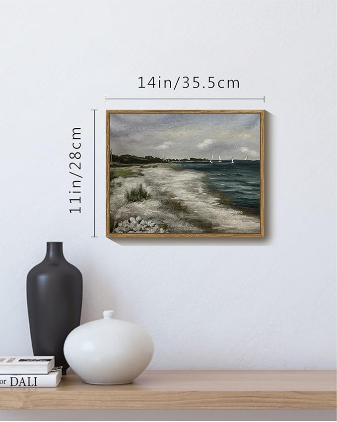 SHENIFY Vintage Landscape Seascape Framed Canvas Wall Art Seaside Coastal Scenery Classic Hallway Bathroom Office Decor - 11x14in Natural Framed