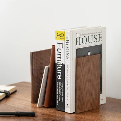 Muso Wood Handmade Walnut Book Ends, Non-Skid Bookends for Shelves, Large Sturdy Book Ends for Heavy Books, Decorative Book Shelf (3 Pairs)