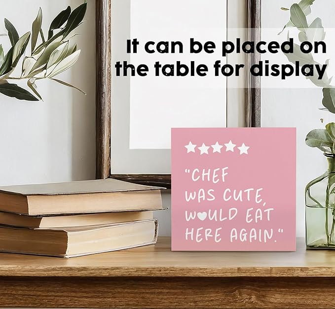 Pink Kitchen Accessories - Chef Was Cute Would Eat Here Again Sign Pink,Cute Preppy Kitchen Decor Wood Sign Home Decor For Girly Dining Room Restaurant, 6x6 Inch