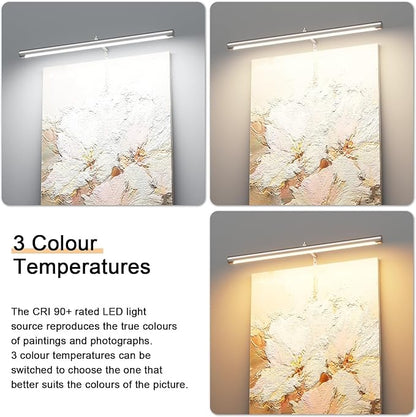 9W Picture Light Plug in, 24" Adjustable LED Art Light with Remote Control, Dimmable Wall Light for Picture Display Dartboard Art Work (Nickel)