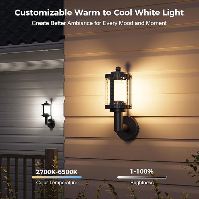 XMCOSY+ Outdoor Wall Lights, 1100LM Smart Porch Lights Outdoor, RGBCW LED Outdoor Sconce Lights, WiFi APP Control, Compatible with Alexa, IP65 Waterproof Exterior Lighting Fixtures, 2 Pack