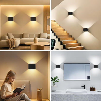 Yochoice Motion Sensor Wall Sconces with Remote Control, 6000mAh Black Wireless Touch Control Rechargeable Lamps with 3 Color Temperatures, LED Up Down Battery Operated Wall Lights Indoor, 2-Pack