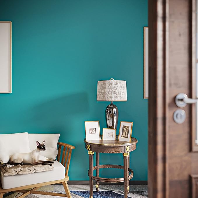 VEELIKE Thick Turquoise Blue Wallpaper Peel and Stick Blue Contact Paper for Cabinets Desk Furniture Accent Walls 24''x354'' Self Adhesive Removable Teal Wallpaper for Bedroom Bathroom Living Room
