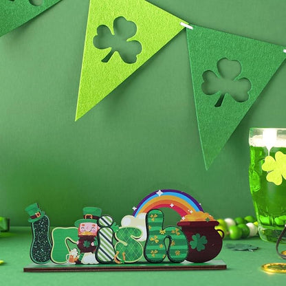 St Patricks Day Decor for Table Irish Themed Decoration Wooden Centerpieces Rustic Farmhouse Sign for Tabletop Home Shelf Office St Patricks Day Party Decoration Green