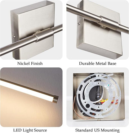 Modern LED Wall Sconces Set of Two, Hardwired Wall Sconces, 3000K Warm Light Wall Lamp,Nickel Wall Light Fixtures for Living Room, Bathroom, Bedroom, Nickel, 2 Pack