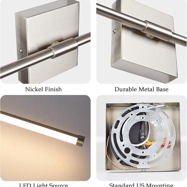 Modern LED Wall Sconces Set of Two, Hardwired Wall Sconces, 3000K Warm Light Wall Lamp,Nickel Wall Light Fixtures for Living Room, Bathroom, Bedroom, Nickel, 2 Pack