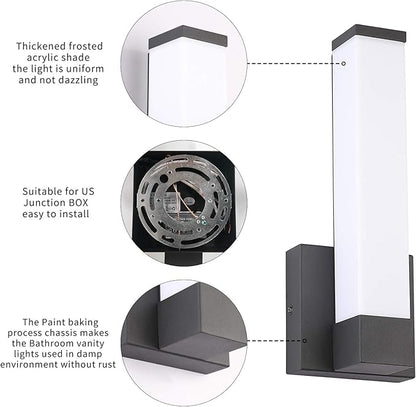 Dimmable Wall Lights for Bedroom Modern Black Indoor LED Hallway Sconces Corner Light 12" Inch Height 12W 4000K Bedside Stair Sconces Wall Lighting Lamps 110V AC.