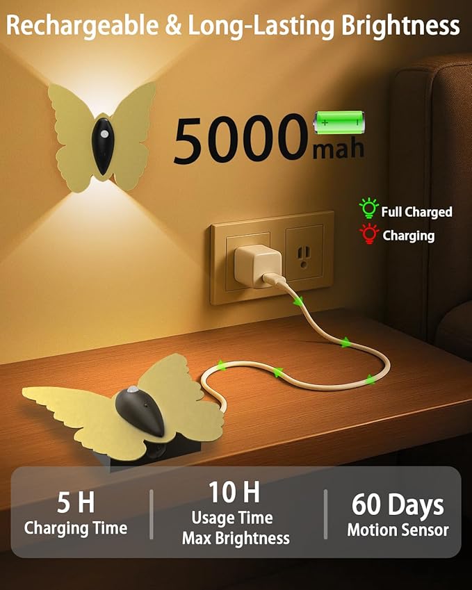 Magnetic Motion Sensor Wall Light: 5000mAh Rechargeable Battery Powered Wall Sconce Set of 2 with Remote, 3 Colors Wireless Wall Lamp LED Up and Down Wall Sconce for Hallway Stairway Bedroom, Gold