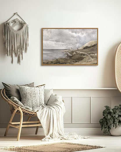 InSimSea Framed Canvas Wall Art Vintage Decor, Coastal Seaside Landscape Paintings, Large Prints, Nature Wall Decorations for Living Room Office Bedroom, 16"x24"