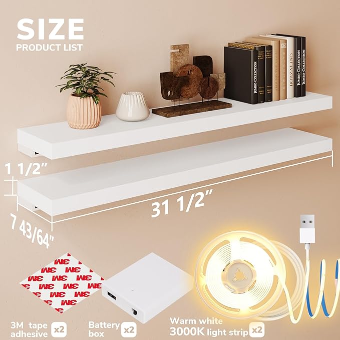 BAMEOS Floating Shelves with LED Lights, 31